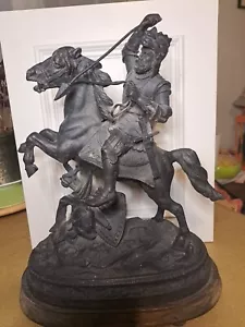 More details for antique  spelter  knight on horseback.  as found.