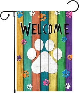 Welcome Spring Summer Garden Flag Colorful Footprint Summer Flags 12X18 Double S - Picture 1 of 6