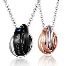 Matching Necklaces for Couples, His Queen Her King Engraved Rings Pendant Sta...