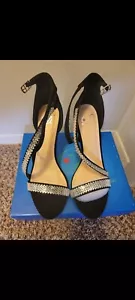 Damen-Heels schwarz offene Zehenpartie mit Strassdetails Größe 9 - Bild 1 von 5