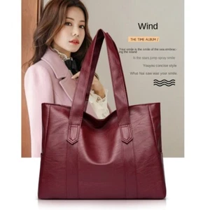 Large Capacity PU Leather Bag Soft Shoulder Bag Fashion Vintage Handbag - Picture 1 of 15