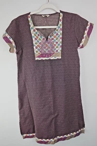 Indiyarn Boho Tunika Top M Lila Bestickt Blumen Ethno Print Kurzarm In - Bild 1 von 12