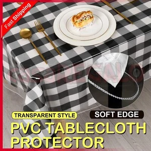 PVC Transparent Clear 4 Sizes Rectangle Round Tablecloth Plastic Protector Cover - Picture 1 of 16