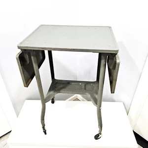 Vintage Industrie Metall Schreibmaschinentisch Vintage Toledo OH Rolling Drop Leaf Schreibtisch - Bild 1 von 10