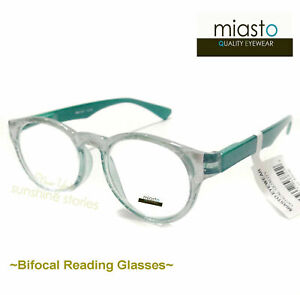 (2 PAIRS/ 2 COLORS) MIASTO BIFOCAL ROUND PREPPY READING GLASSES+2.75 WHITE