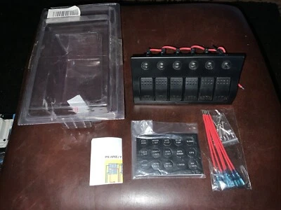 Painel interruptor balancim 6 gangues LED vermelho disjuntor balancim para carro barco trailer marinho - Imagem 1 de 3