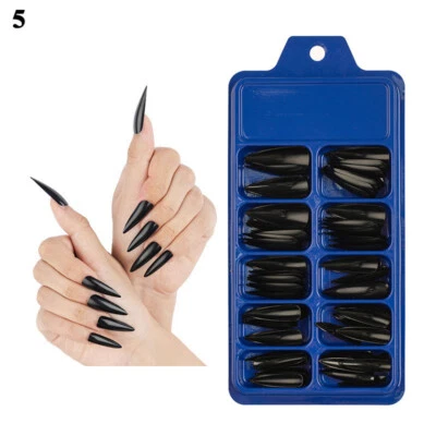 100pcs Pointed False Nails Women Solid Long Full Wrap Ballerina Fake Nails Art ↕ - Image 1 of 4
