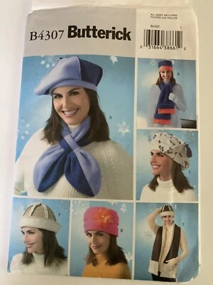 Butterick Hats Pattern B4307 Misses Fleece Hats And Scarves Sizes S-M-L 2004 - Image 1 of 2