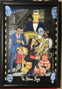 ADDAMS FAMILY GROUP CARICATURE Framed PRINT Argentina Morticia Lurch Gomez - Picture 1 of 1