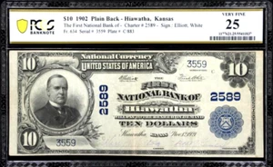 🇺🇸 KS 1902 $10 ♚♚HIAWATHA, KANSAS♚♚ PCGS VERY FINE 25 SCARCE NOTE ! - Picture 1 of 2