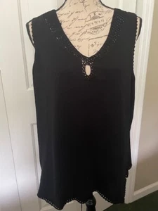 Lane Bryant black Tank top 14/16 Croched Neckline and Trim - Picture 1 of 6