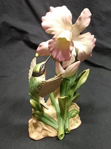 Vintage 1985 HOMCO Masterpiece Bone China Hummingbird W/Pink Iris Figurine - Picture 1 of 12