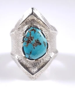 Anillo Tim Herrera Cochiti Pueblo Plata Esterlina Paiute Turquesa Tufa Estilo Fundido - Imagen 1 de 7