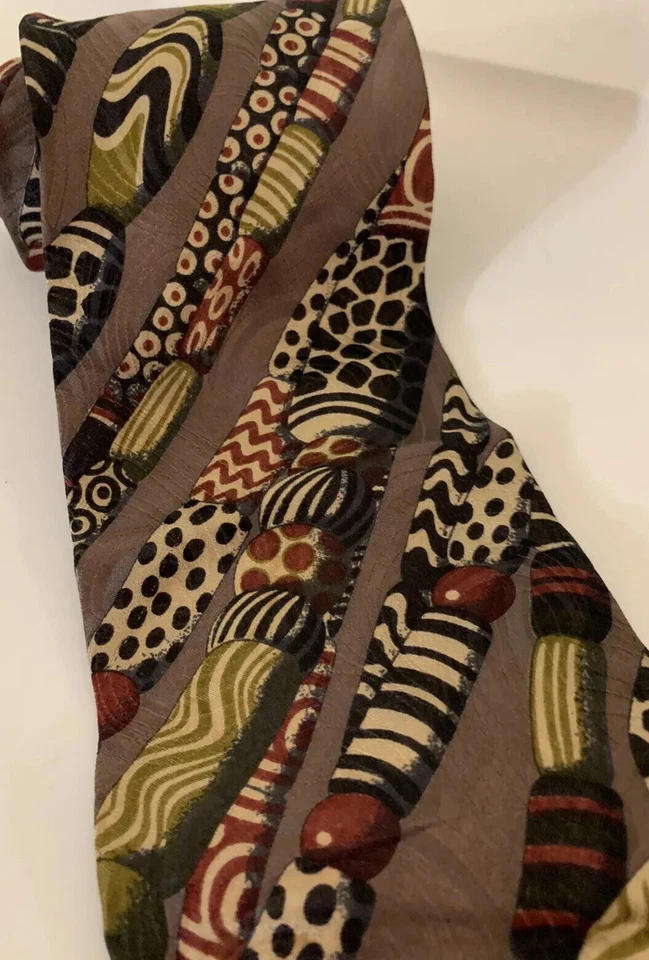 Corbata de seda italiana estampada geométrica Carlo Palazzi para hombre multicolor marrón 57" Foto 1 de 4