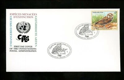 Postal History UN FDC V #236 UNPA Endangered Species Animals Burrowing Owl 1998 - Image 1 of 2
