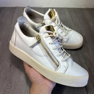 Giuseppe Zanotti FRANKIE Para hombres Cuero Blanco Doble Cremallera Parte Superior Baja Tenis EE. UU. 10 - Imagen 1 de 11