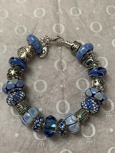 Authentic Pandora Sterling Silver Chain Bracelet with 20 Charm Beads - Picture 1 of 4