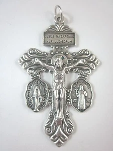 3-Way Pardon Crucifix with attached St Benedict & Miraculous Medals 2 1/4" Italy - Picture 1 of 4
