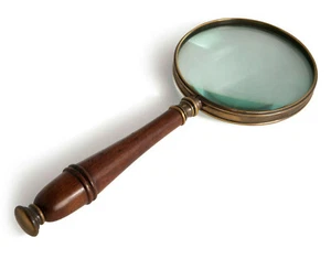 Magnifier Magnifying Glass Bronzed Brass & Wooden Handle 3x Reading Device New - Picture 1 of 1