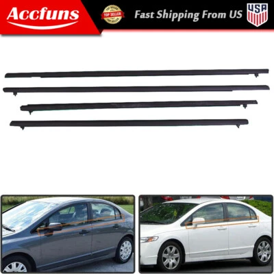 4pcs Weather Strip Window Moulding Trim Seal Belt For Honda Civic 2006-2010 2011 - Image 1 of 4