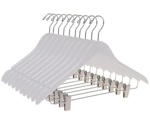 Wooden Skirt Hangers with Clips 10 Pack Solid Wood Metal Clips White - Picture 1 of 8
