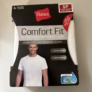 Hanes 4 Tagless T-Shirts Small 34-36" Comfort Fit Soft White Lay Flat Collar - Picture 1 of 8