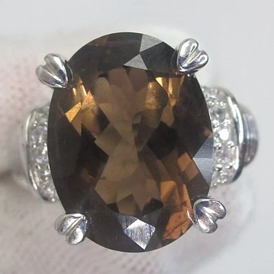 Кольцо Judith Ripka из чистого серебра и дымчатого кварца размер 6 с кубическим цирконием - Изображение 1 из 4