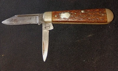 Cuchillo de bolsillo Remington R153 escamas óseas de tiro largo 2 hojas escudo insignia #4 Foto 1 de 4