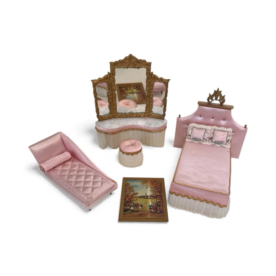Ideal Petite Princess Fantasy Dollhouse Furniture PINK Bed Chaise Lounge Vanity - Image 1 of 4