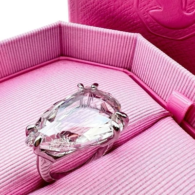 Anello Swarovski trasparente grande cristallo metallo tono argento con confez... - Immagine 1 di 4