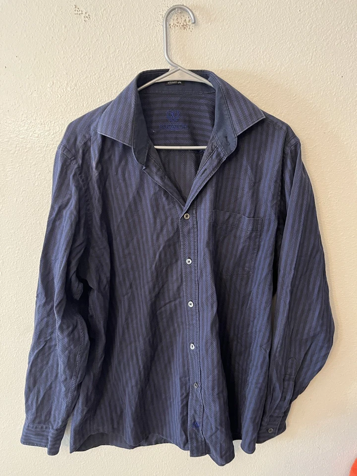 Bugatchi Shirt Men’s Large Classic Fit Blue Striped Long Sleeve Button Up Shirt - Image 1 of 4