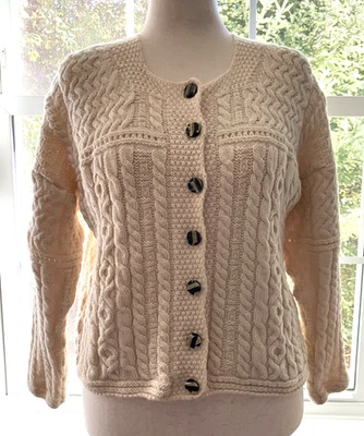 CarraigDonn Talla L 100% Lana Merino Cárdigan Suéter Crema Abotonada Cottagecore Foto 1 de 4