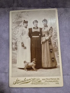 Cabnit Card Three Women Standing In Dresses, With Small Dog - Picture 1 of 2
