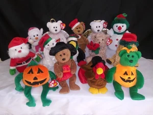 Ty Beanie Babies Holiday Plush Lot of 14 Christmas Thanksgiving Halloween - Picture 1 of 6