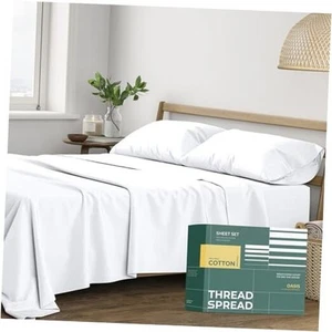 100% Organic Cotton Sheets Size - 4 PC Organic Cotton Size Percale King White - Picture 1 of 8