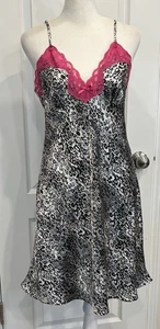 AMBRIELLE Vintage Satin-Schlupfkleid Leopardenmuster S rosa Spitzenbesatz verstellbare Träger - Bild 1 von 21