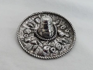 Vintage Taxco Sterling Silver Hand Chased Large Sombrero Brooch JO-13 - Picture 1 of 6