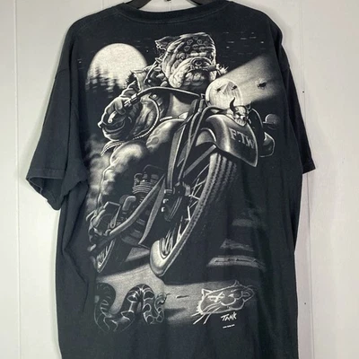 VTG 90s Liquid Blue Cats Repair Shop Double Sided AOP Biker Tee Shirt XL 24x29 - Image 1 of 4