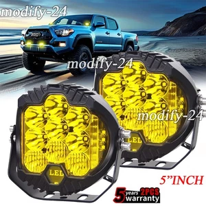 2Pcs 5" Round LED Work Light Yellow Pods Fog Lamp Fit Toyota Tacoma 4Runner B1 - Picture 1 of 13