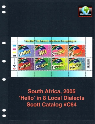 Valor Scott de $9,50 - 2005 Sudáfrica Hola s/s en 8 idiomas CV MNH NH UMM Foto 1 de 4