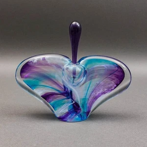 Bottiglia profumo in vetro artistico viola blu a forma di cuore firmata con Dauber - Foto 1 di 8