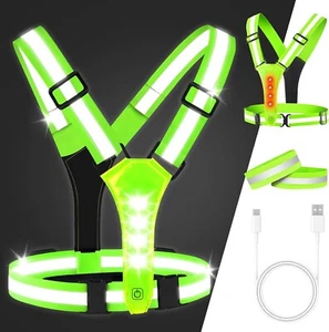 LED Reflective Vest Running Gear, 360° High Visibility Elastic Running Lights - Picture 1 of 4