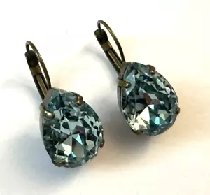 Bronze Tone Blue Stone Pierced Earrings Costume Fashion Jewelry Estate - Picture 1 of 9