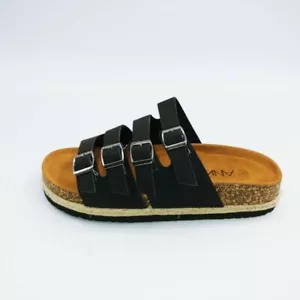 ANNA Womens Strappy Glory Slides Sandals Black Buckle Open Toe  Slip On 6 New - Picture 1 of 10