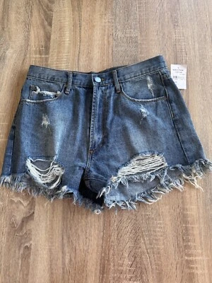 Pantalones Cortos Articles of Society Mujer Azul Denim Jeans Desgastados Dobladillo Crudo Corte 28 Foto 1 de 4