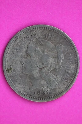 1881 Three 3 Cent Nickel Scarce Type Coin Guaranteed Authentic & Genuine 0730N - Image 1 of 3