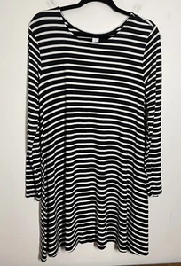 NWT Old Navy Size Large Black White Striped Slinky Swing Dress Long Sleeve - Picture 1 of 16