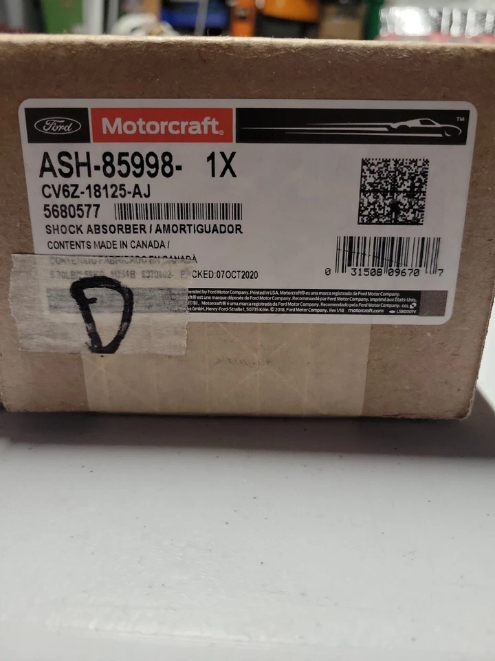 适用于福特 Escape 16 - 19 Motorcraft 后驾驶员或乘客侧减震器 — 第 1/1 张图片