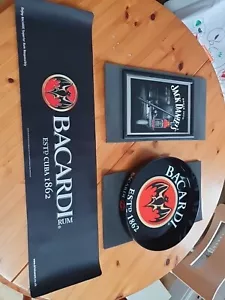 BAR Display Collectors Bacardi Rum Bat Tray Mat Towel Jack Daniel's Picture - Picture 1 of 14