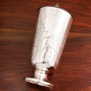 CHARLES SOBRINO BRITÁNICO COLONIAL ESTERLINA PRESENTACIÓN TAZA CUBIERTA 1859 CALCUTTA - Imagen 1 de 11